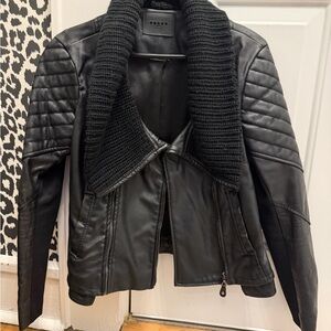 Blank NYC Black Leather Jacket with Quilted Sleeves